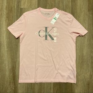 Men’s Calvin Klein Pink CK Monogram Logo Short Sleeve T-Shirt Tee Size L